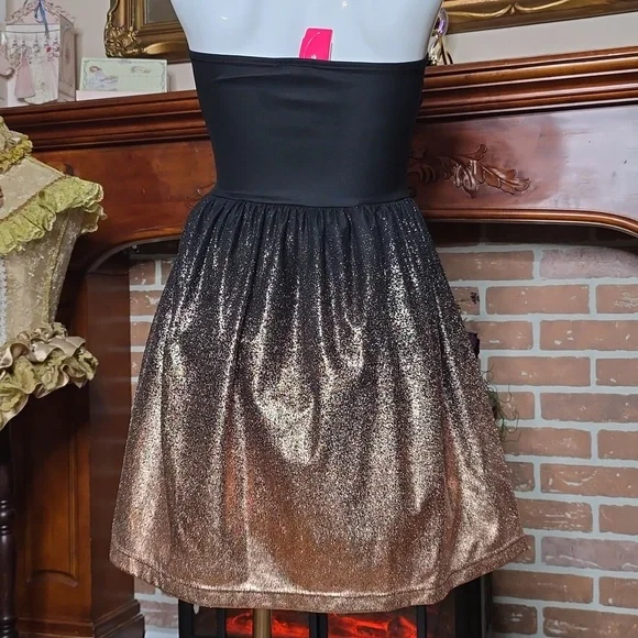 NWT Strapless Metallic Party Dress from Love Culture SM Black&Rose Gold - Picture 5 of 6